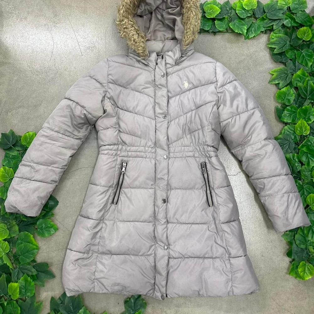 U.S. Polo Assn. Faux Fur Hooded Puffer Coat Gray Women's XL